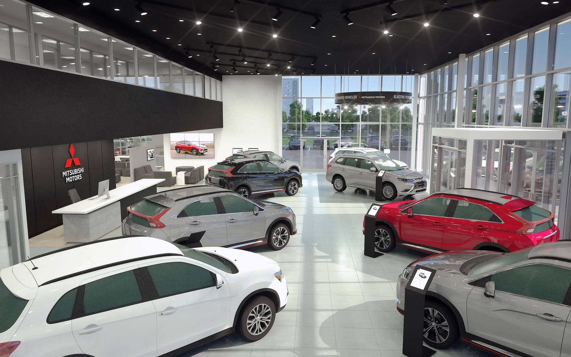Premium automobile in a cinematic showroom